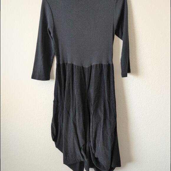 Inizio Dress Medium Cotton Corduroy Bubble Hem Black Magic 2 Pocket Lagenlook M - Picture 6 of 12